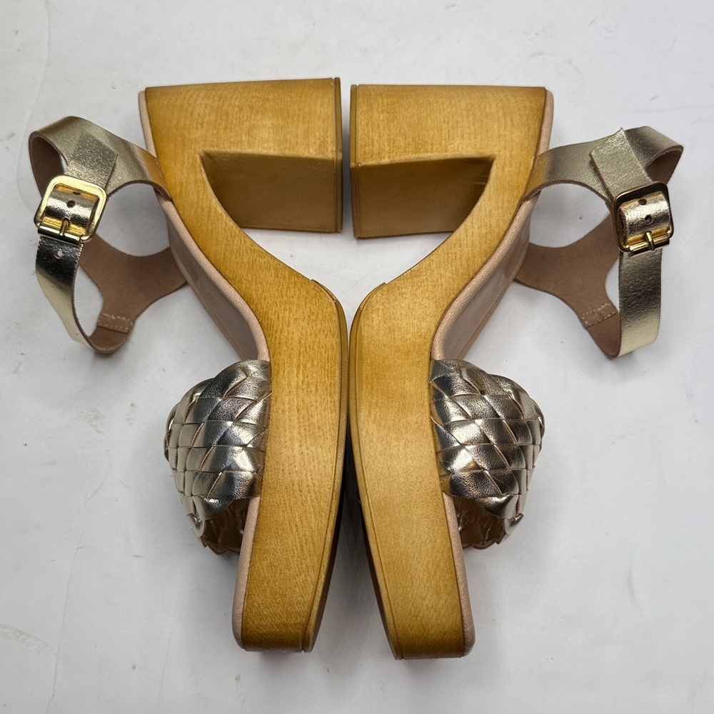Seychelles Timber Gold Metallic Platform Wood Chunky Block Heel Sandal NEW - Picture 6 of 11